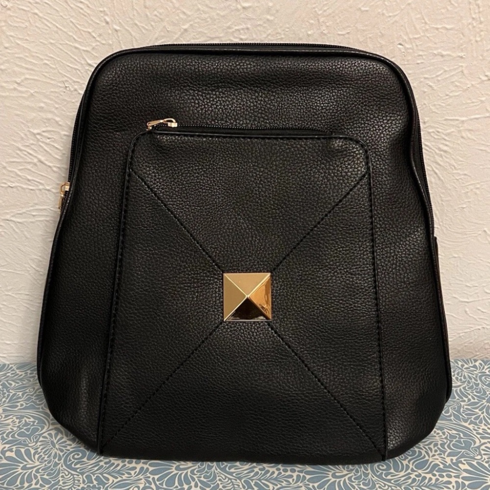 AR New York Black Medium Backpack Purse Bag with Gold Accent